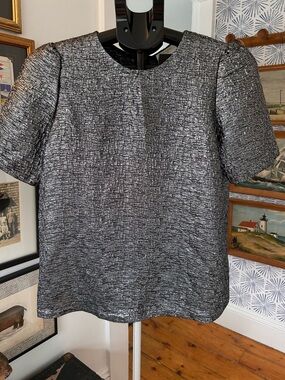 Kate Spade Metallic Silver Short Puff Sleeve Women’s Top size 4